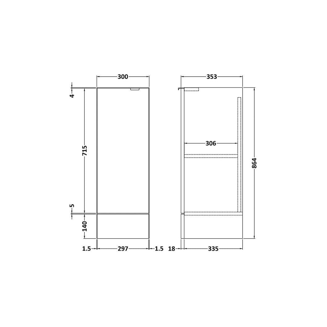 Hudson Reed Fusion 300mm Base Unit Contemp Graphite Grey Woodgrain MFC Textured Woodgrain 864x300x355mm - JJ Building Materials
