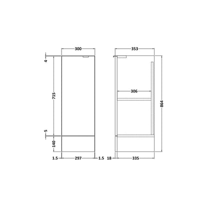 Hudson Reed Fusion 300mm Base Unit Contemp Graphite Grey Woodgrain MFC Textured Woodgrain 864x300x355mm - JJ Building Materials