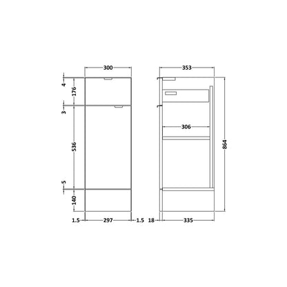 Hudson Reed Fusion 300mm Drawer Lined Unit Contemp Graphite Grey Woodgrain MFC Textured Woodgrain 864x300x355mm - JJ Building Materials