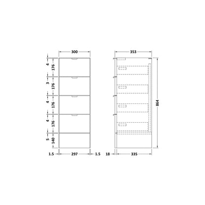 Hudson Reed Fusion 300mm Drawer Unit Contemp Bleached Oak MFC Textured Woodgrain 864x300x355mm - JJ Building Materials