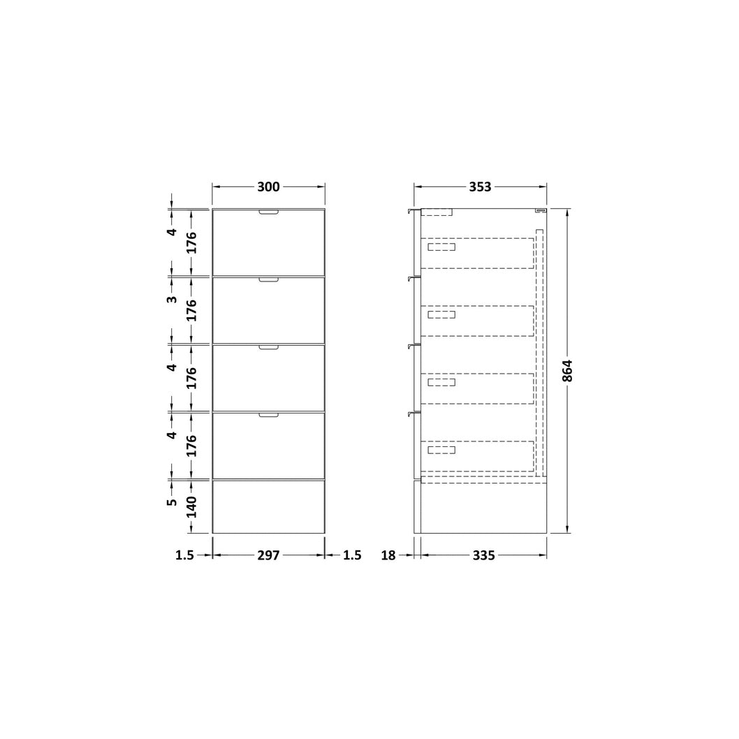 Hudson Reed Fusion 300mm Drawer Unit Contemp Charcoal Black MFC Textured Woodgrain 864x300x355mm - JJ Building Materials