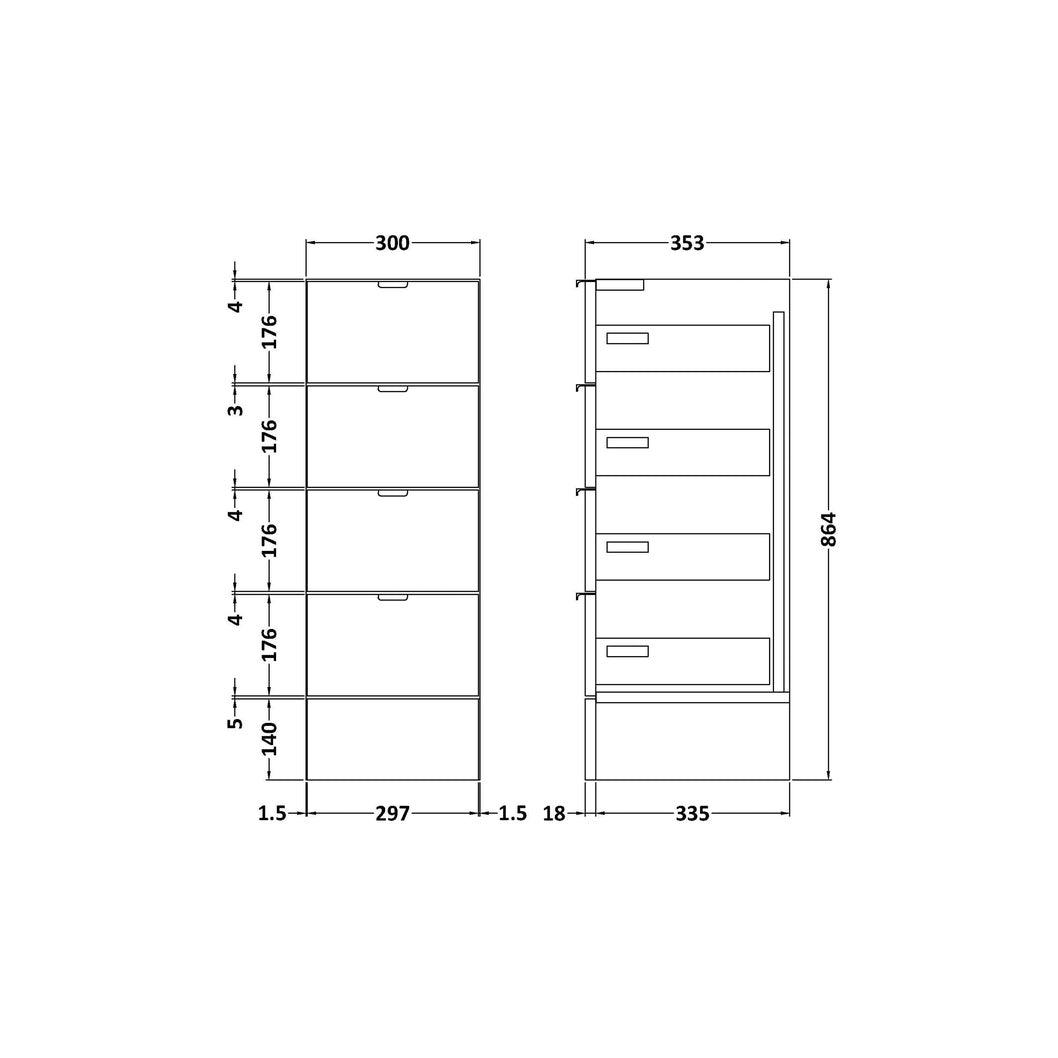 Hudson Reed Fusion 300mm Drawer Unit Contemp Graphite Grey Woodgrain MFC Textured Woodgrain 864x300x355mm - JJ Building Materials