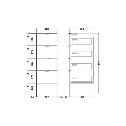 Hudson Reed Fusion 300mm Drawer Unit Contemp Graphite Grey Woodgrain MFC Textured Woodgrain 864x300x355mm - JJ Building Materials