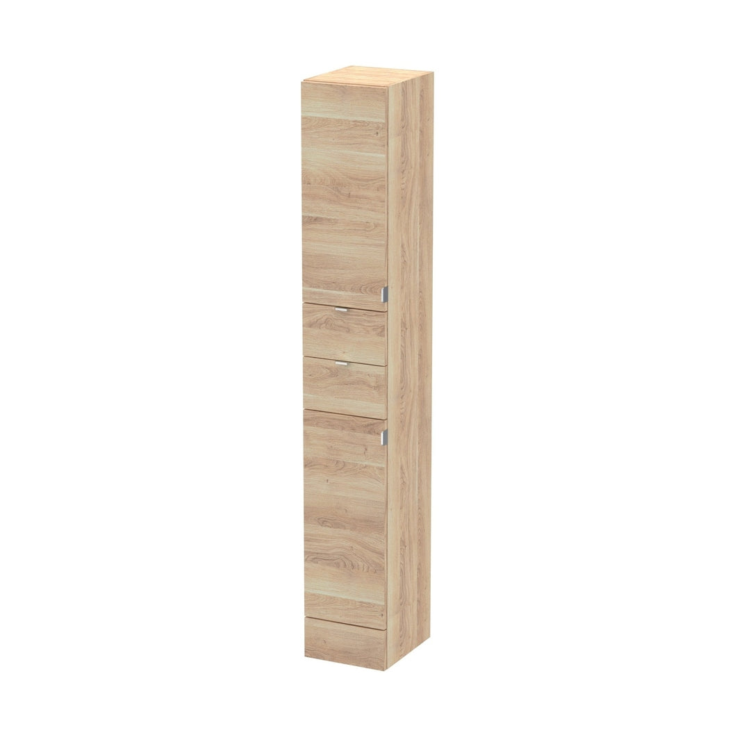 Hudson Reed Fusion 300mm Tall Unit Contemp Bleached Oak MFC Textured Woodgrain 1940x300x355mm - JJ Building Materials