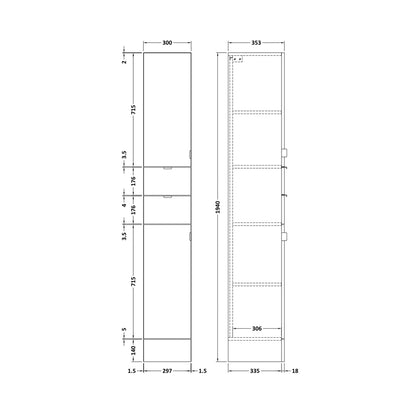 Hudson Reed Fusion 300mm Tall Unit Contemp Charcoal Black MFC Textured Woodgrain 1940x300x355mm - JJ Building Materials