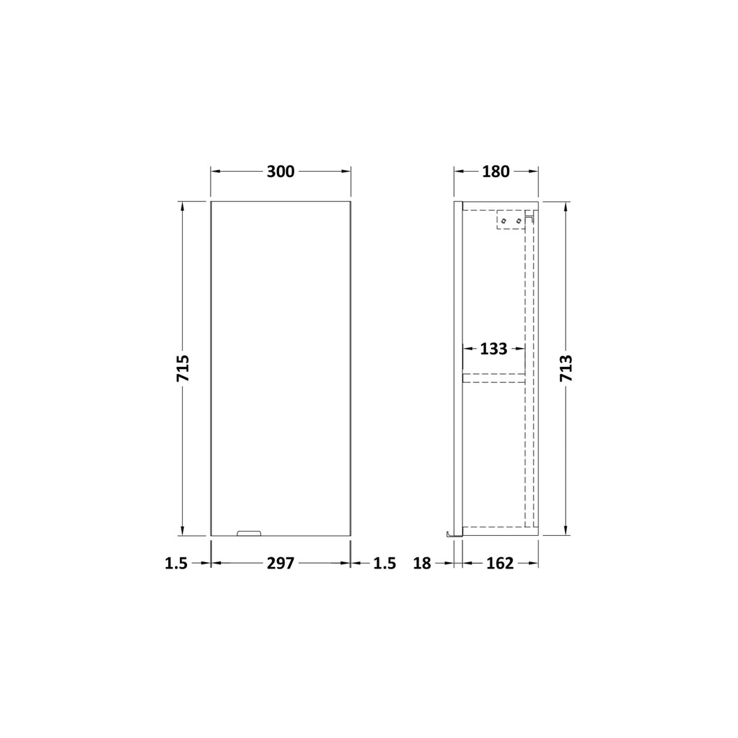 Hudson Reed Fusion 300mm Wall Unit Contemp Charcoal Black MFC Textured Woodgrain 700x300x180mm - JJ Building Materials