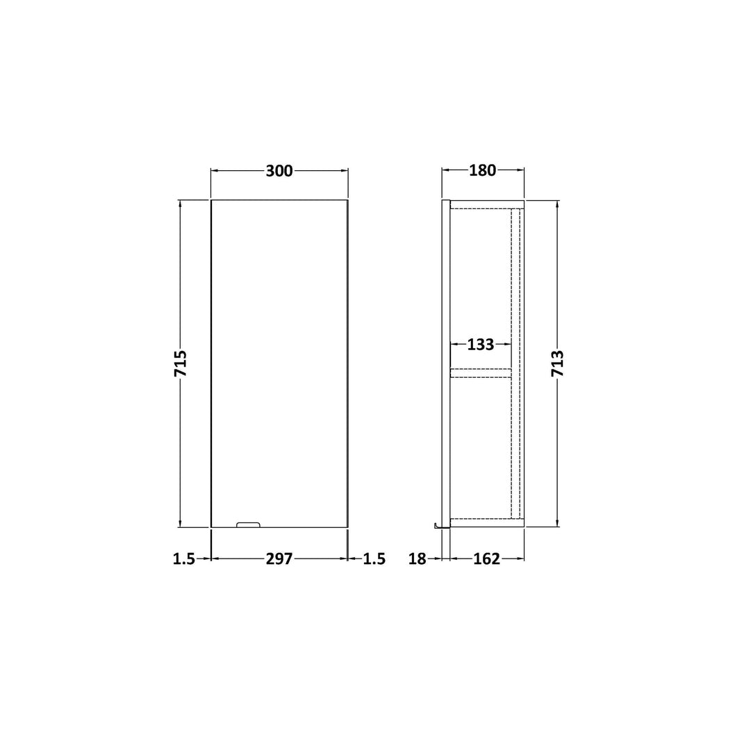 Hudson Reed Fusion 300mm Wall Unit Contemp Graphite Grey Woodgrain MFC Textured Woodgrain 700x300x180mm - JJ Building Materials