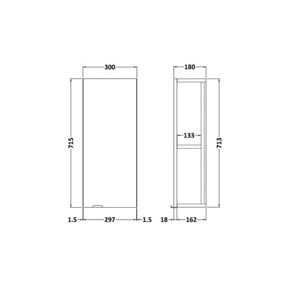 Hudson Reed Fusion 300mm Wall Unit Contemp Graphite Grey Woodgrain MFC Textured Woodgrain 700x300x180mm - JJ Building Materials
