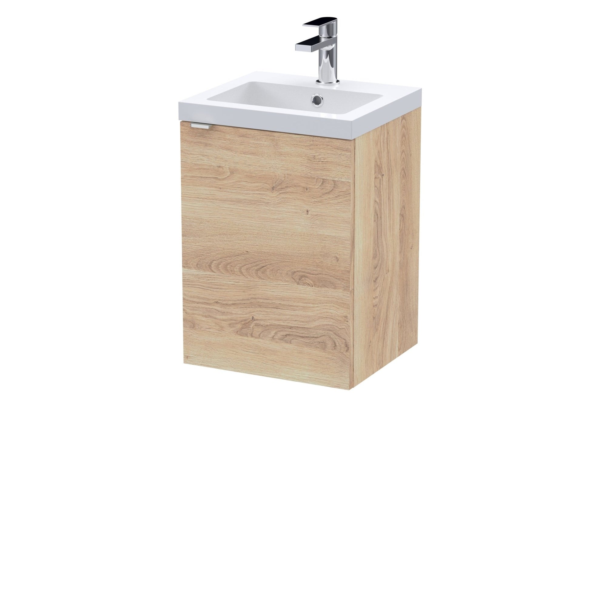 Hudson Reed Fusion 400mm 1 - door Wall Hung Unit & Basin Contemp Bleached Oak MFC Textured Woodgrain 580x403x383mm - JJ Building Materials