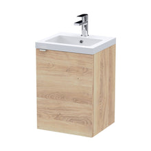 Hudson Reed Fusion 400mm 1-door Wall Hung Unit & Basin Contemp Bleached Oak MFC Textured Woodgrain 580x403x383mm - JJ Building Materials