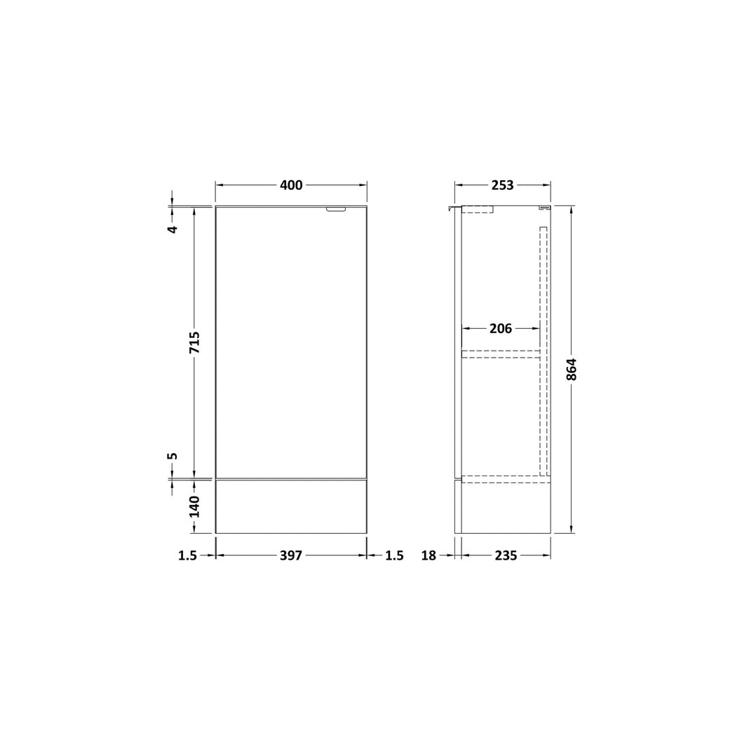 Hudson Reed Fusion 400mm Base Unit - Compact Contemp Gloss White MFC Painted Gloss 864x400x255mm - JJ Building Materials