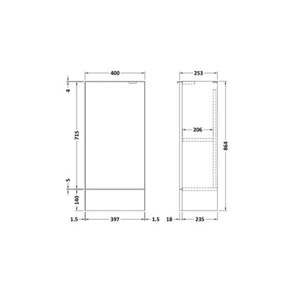 Hudson Reed Fusion 400mm Base Unit - Compact Contemp Gloss White MFC Painted Gloss 864x400x255mm - JJ Building Materials