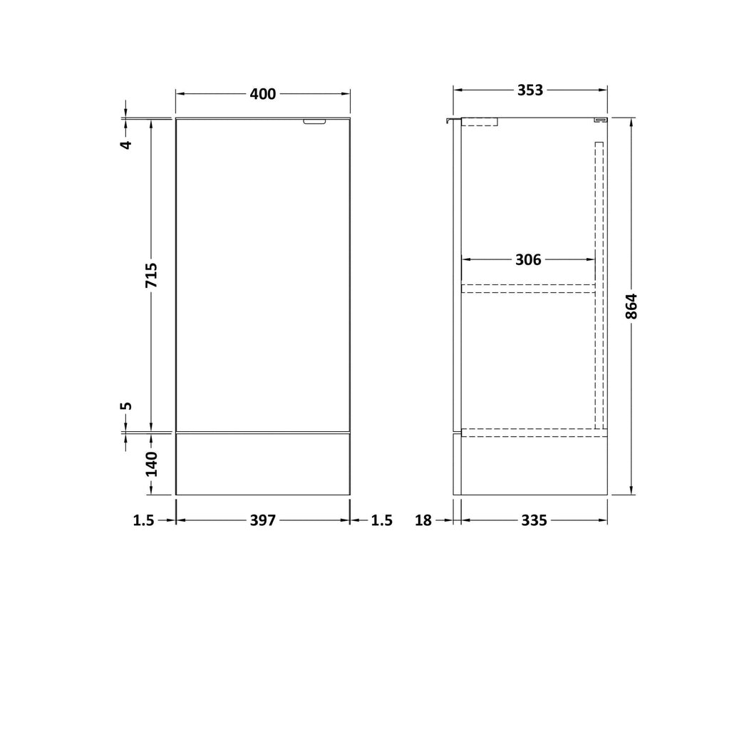 Hudson Reed Fusion 400mm Base Unit Contemp Charcoal Black MFC Textured Woodgrain 864x400x355mm - JJ Building Materials