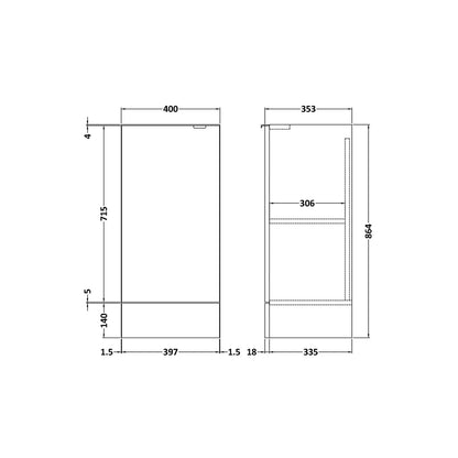 Hudson Reed Fusion 400mm Base Unit Contemp Graphite Grey Woodgrain MFC Textured Woodgrain 864x400x355mm - JJ Building Materials
