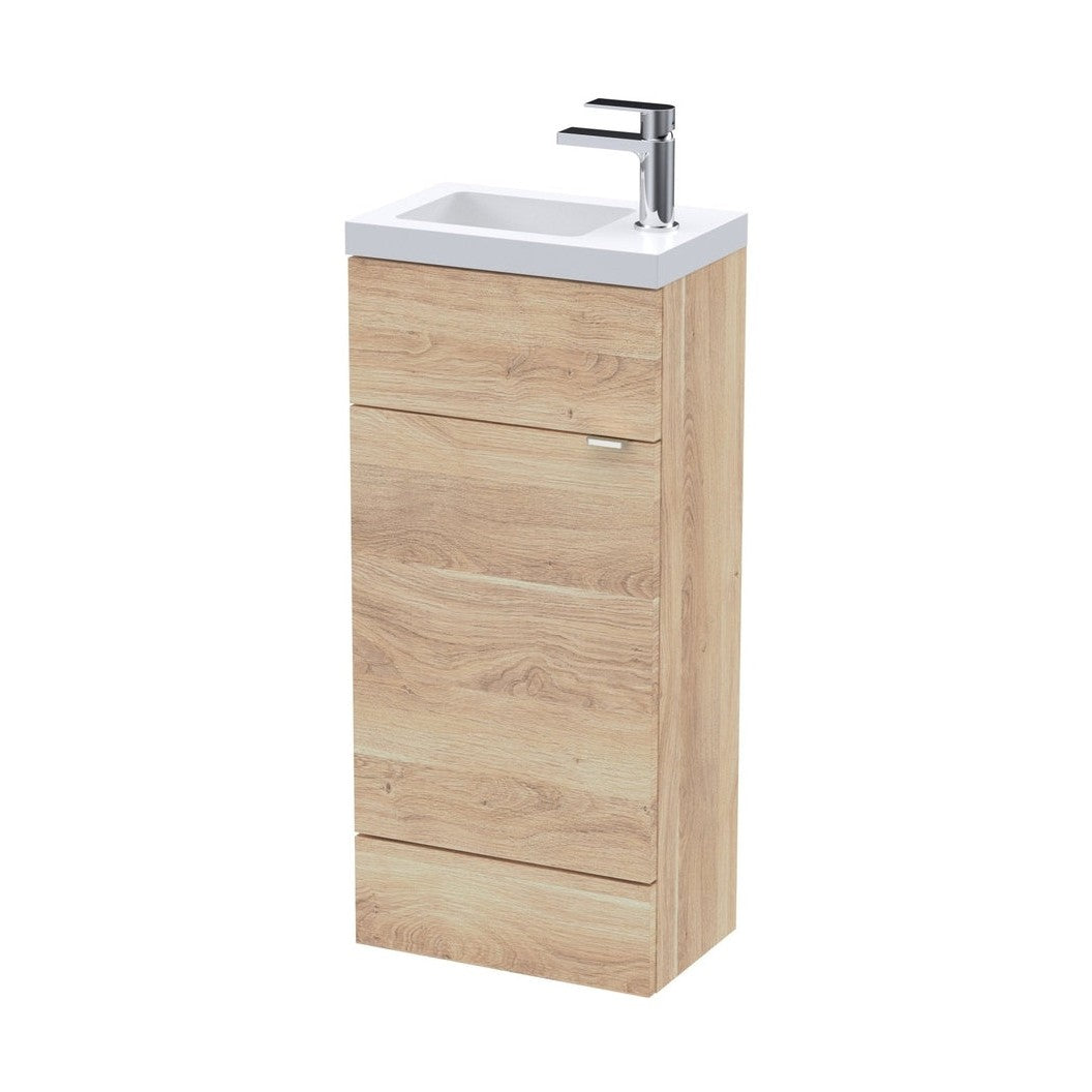 Hudson Reed Fusion 400mm Compact Vanity Unit & Basin Contemp Bleached Oak MFC Textured Woodgrain 904x403x255mm - JJ Building Materials