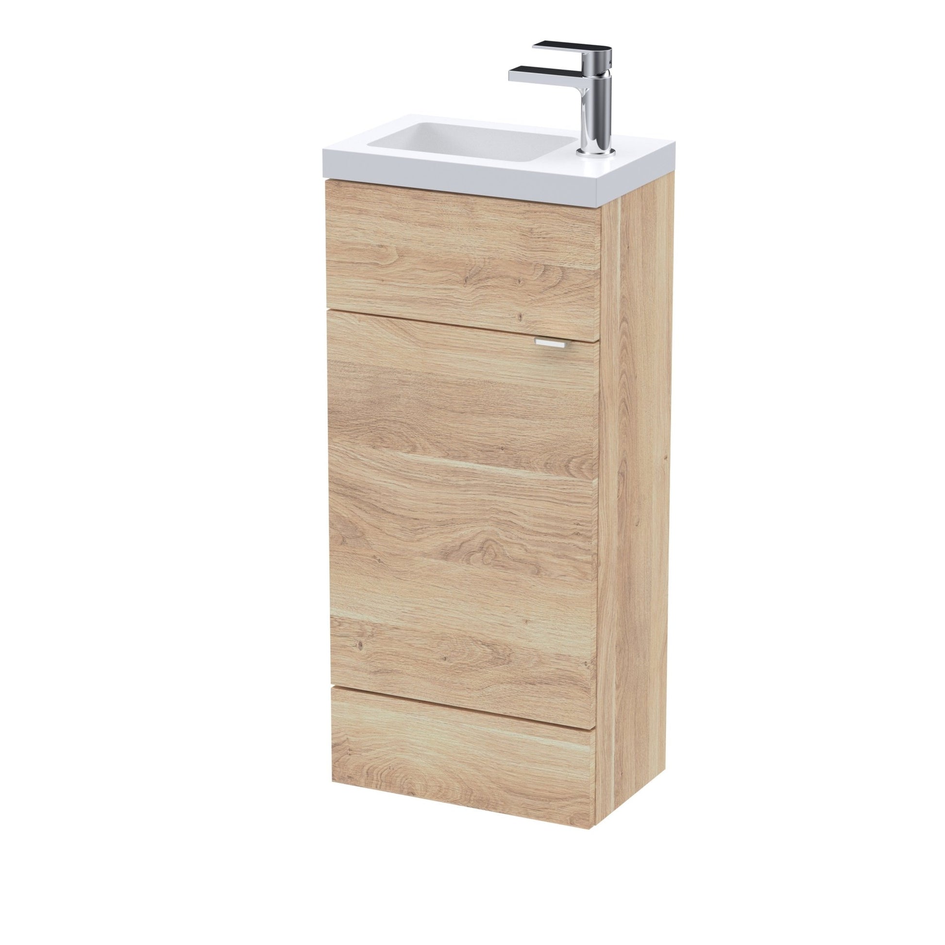 Hudson Reed Fusion 400mm Compact Vanity Unit & Basin Contemp Bleached Oak MFC Textured Woodgrain 904x403x255mm - JJ Building Materials