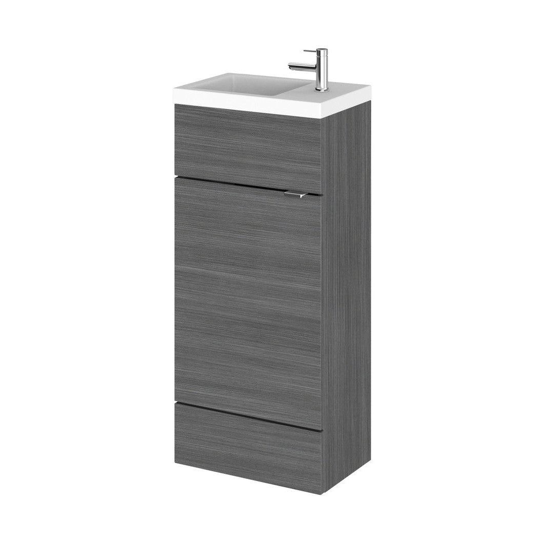 Hudson Reed Fusion 400mm Vanity Unit & Basin - Compact Contemp Anthracite Woodgrain MFC Textured Woodgrain 904x405x260mm - JJ Building Materials