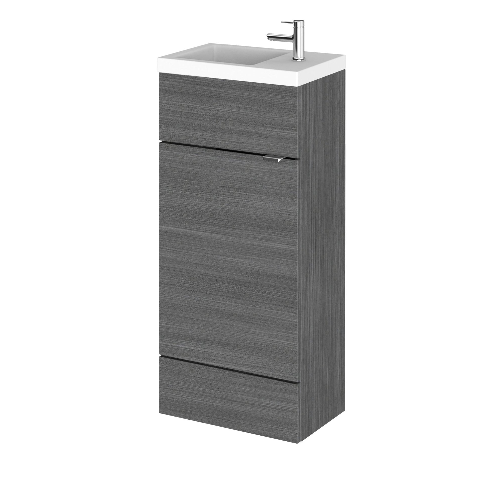 Hudson Reed Fusion 400mm Vanity Unit & Basin - Compact Contemp Anthracite Woodgrain MFC Textured Woodgrain 904x405x260mm - JJ Building Materials