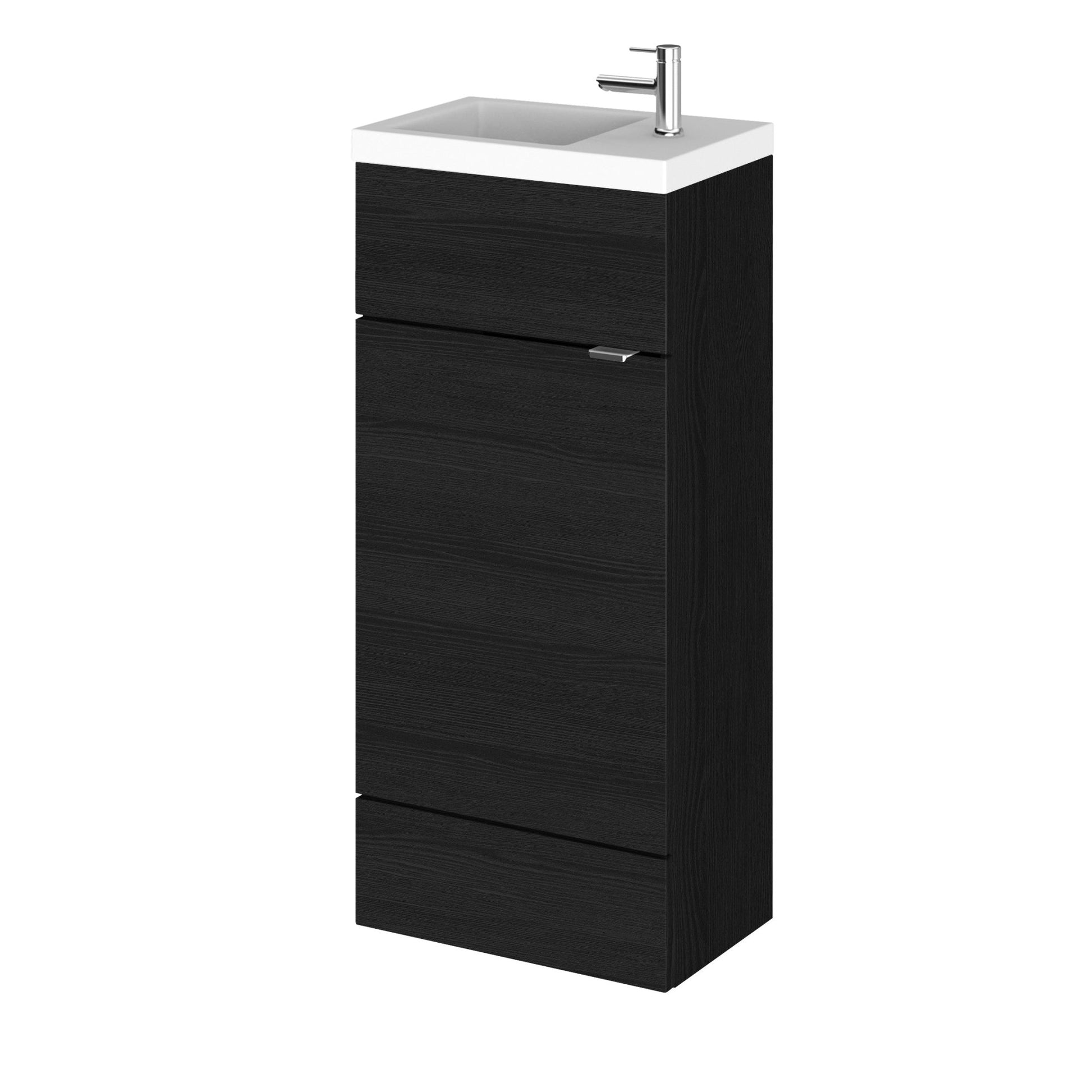 Hudson Reed Fusion 400mm Vanity Unit & Basin - Compact Contemp Charcoal Black MFC Textured Woodgrain 904x405x260mm - JJ Building Materials