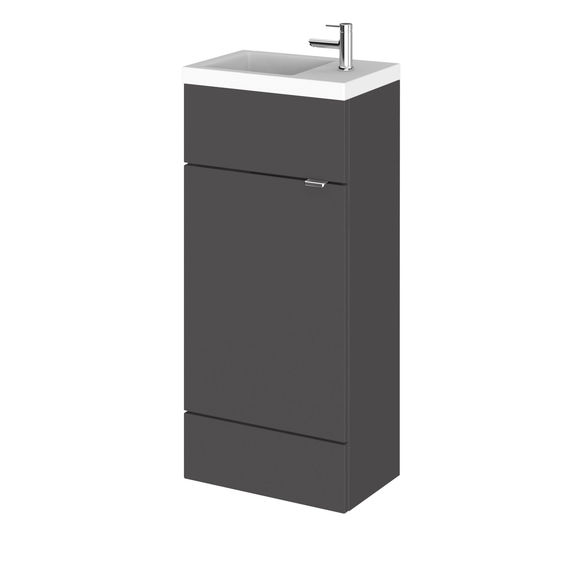 Hudson Reed Fusion 400mm Vanity Unit & Basin - Compact Contemp Gloss Grey MFC Painted Gloss 904x405x260mm - JJ Building Materials