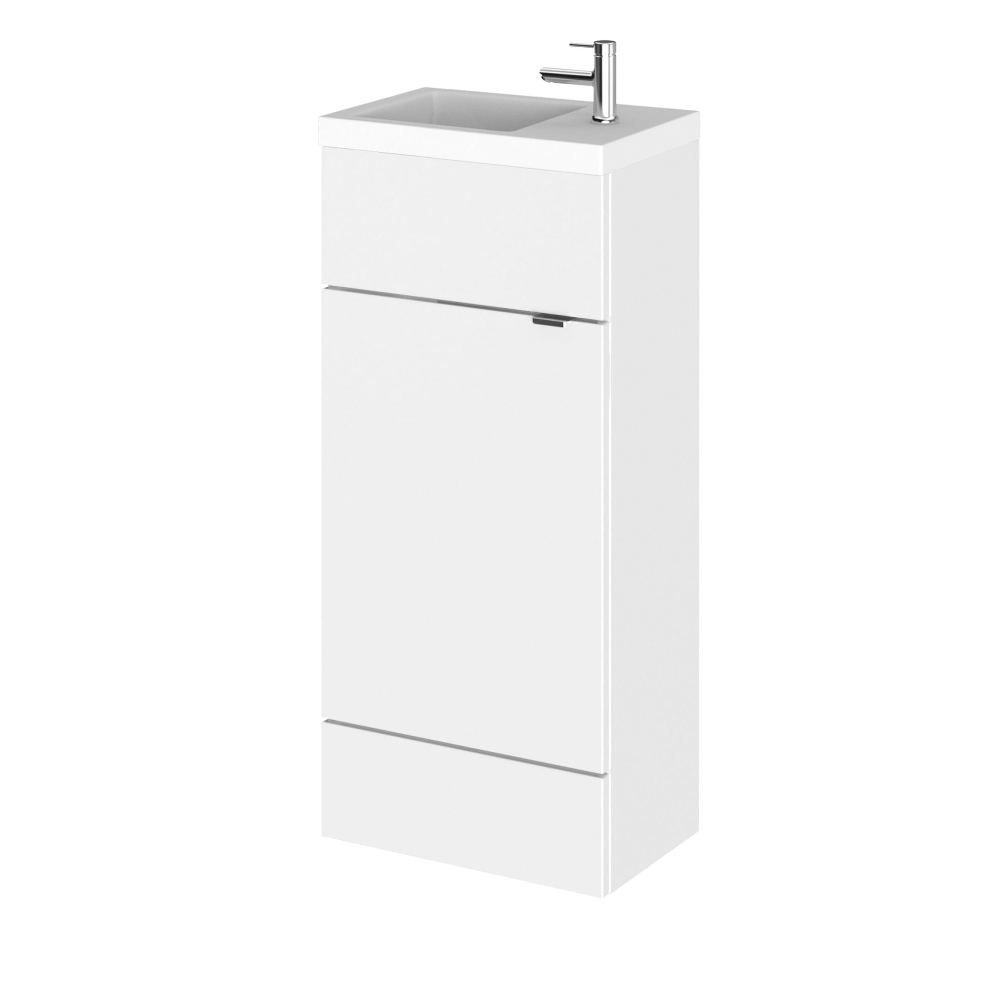 Hudson Reed Fusion 400mm Vanity Unit & Basin - Compact Contemp Gloss White MFC Painted Gloss 904x405x260mm - JJ Building Materials