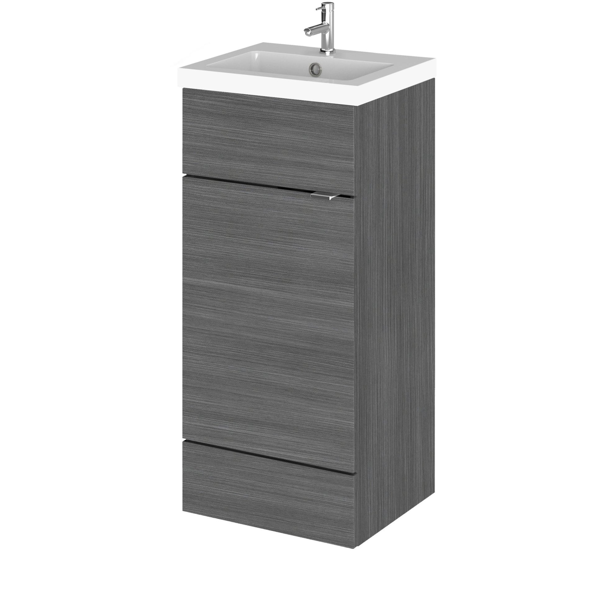 Hudson Reed Fusion 400mm Vanity Unit & Basin Contemp Anthracite Woodgrain MFC Textured Woodgrain 904x405x400mm - JJ Building Materials