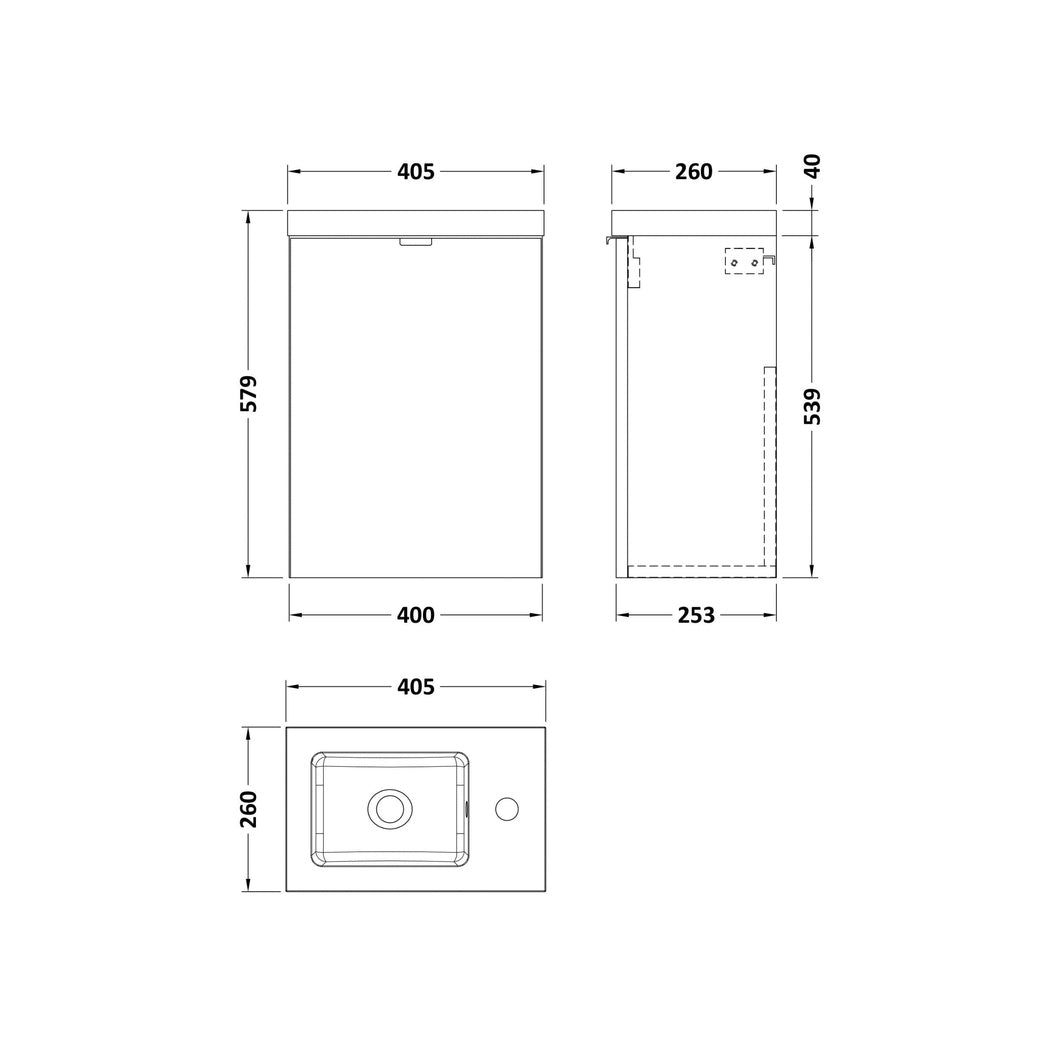 Hudson Reed Fusion 400mm Vanity Unit & Basin Contemp Gloss Grey MFC Painted Gloss 579x405x260mm - JJ Building Materials