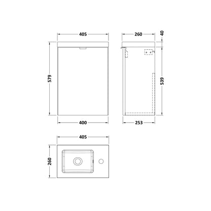 Hudson Reed Fusion 400mm Vanity Unit & Basin Contemp Gloss Grey MFC Painted Gloss 579x405x260mm - JJ Building Materials