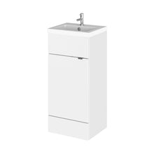 Hudson Reed Fusion 400mm Vanity Unit & Basin Contemp Gloss White MFC Painted Gloss 904x405x400mm - JJ Building Materials