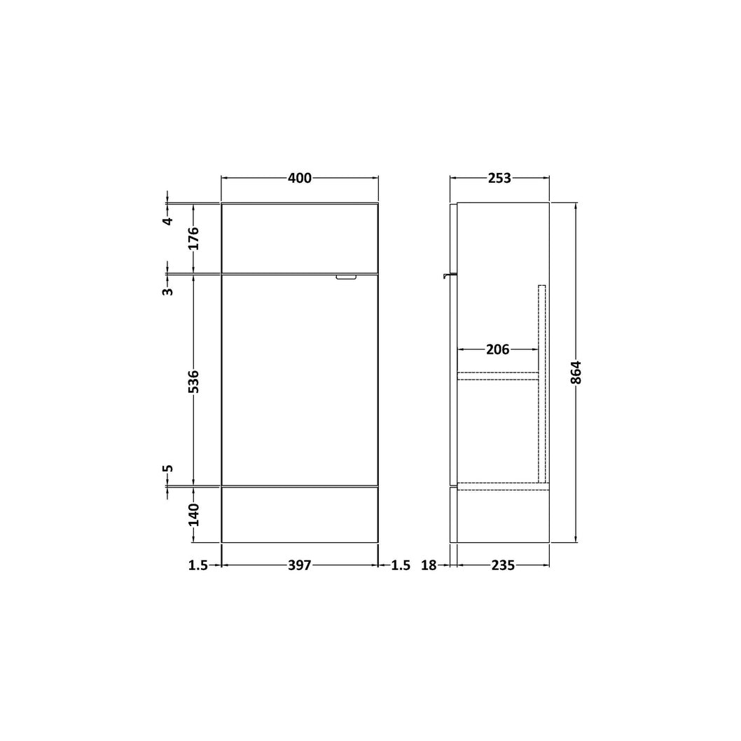 Hudson Reed Fusion 400mm Vanity Unit - Compact Contemp Anthracite Woodgrain MFC Textured Woodgrain 864x400x255mm - JJ Building Materials