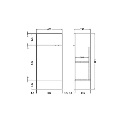 Hudson Reed Fusion 400mm Vanity Unit - Compact Contemp Anthracite Woodgrain MFC Textured Woodgrain 864x400x255mm - JJ Building Materials