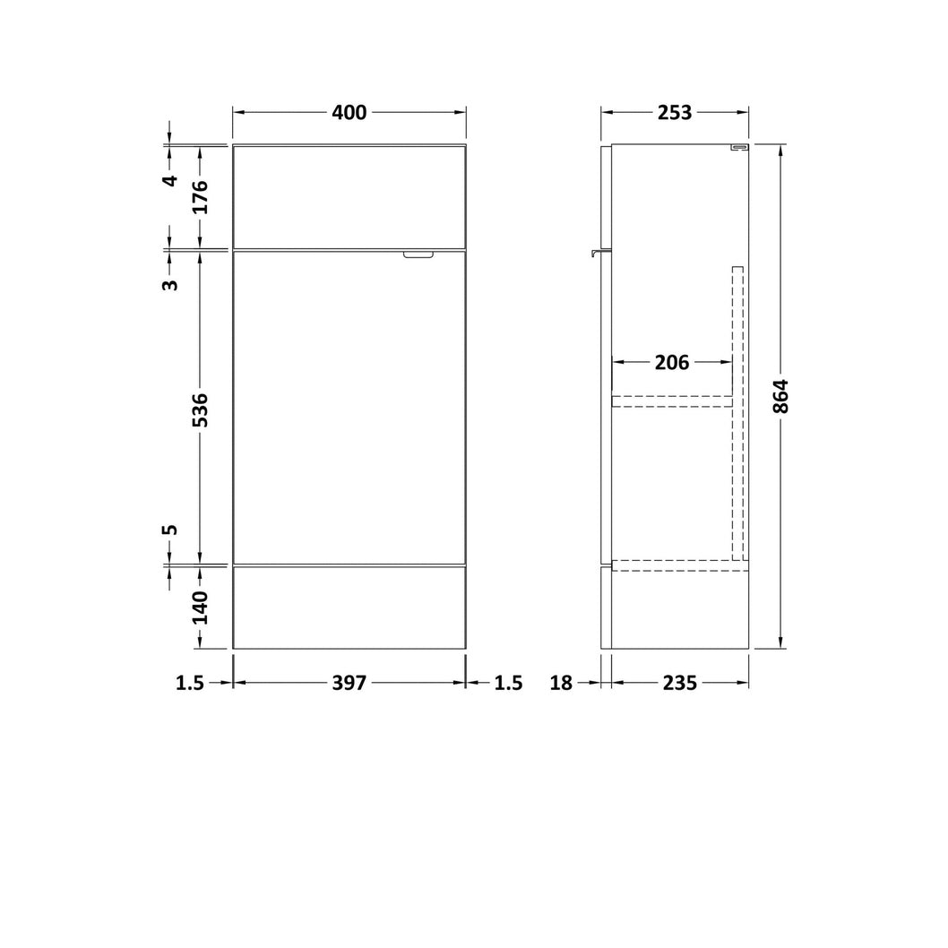 Hudson Reed Fusion 400mm Vanity Unit - Compact Contemp Gloss White MFC Painted Gloss 864x400x255mm - JJ Building Materials