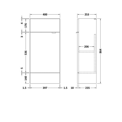 Hudson Reed Fusion 400mm Vanity Unit - Compact Contemp Gloss White MFC Painted Gloss 864x400x255mm - JJ Building Materials