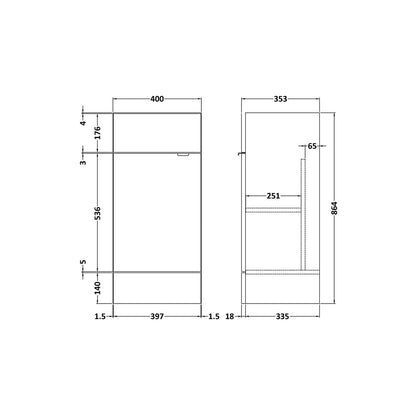 Hudson Reed Fusion 400mm Vanity Unit Contemp Anthracite Woodgrain MFC Textured Woodgrain 864x400x355mm - JJ Building Materials