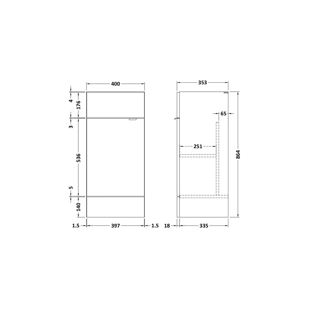Hudson Reed Fusion 400mm Vanity Unit Contemp Gloss Grey MFC Painted Gloss 864x400x355mm - JJ Building Materials
