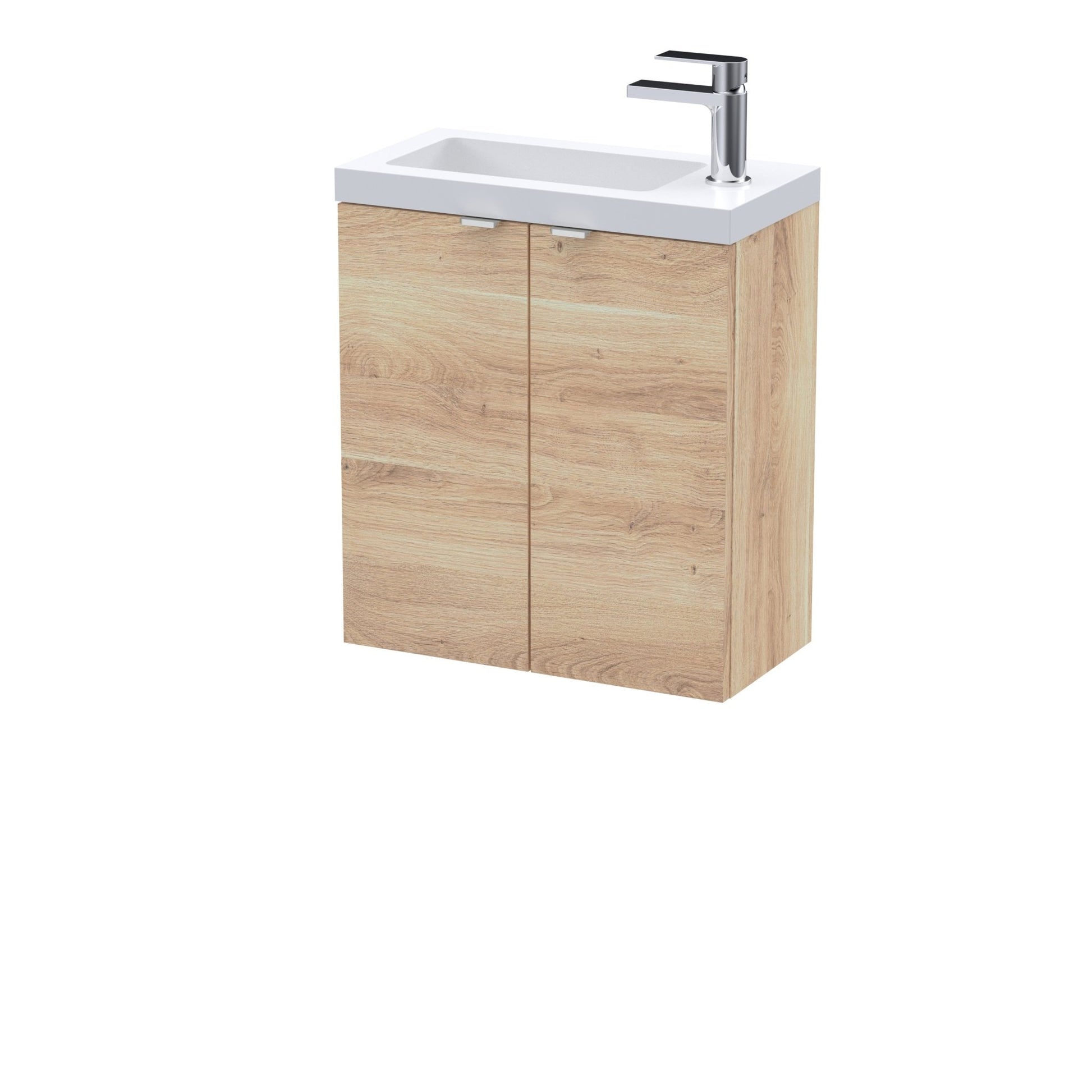 Hudson Reed Fusion 500mm 2 - door Wall Hung Unit & Basin Contemp Bleached Oak MFC Textured Woodgrain 580x503x283mm - JJ Building Materials
