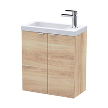 Hudson Reed Fusion 500mm 2-door Wall Hung Unit & Basin Contemp Bleached Oak MFC Textured Woodgrain 580x503x283mm - JJ Building Materials