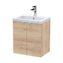 Hudson Reed Fusion 500mm 2-door Wall Hung Unit & Basin Contemp Bleached Oak MFC Textured Woodgrain 580x503x383mm - JJ Building Materials