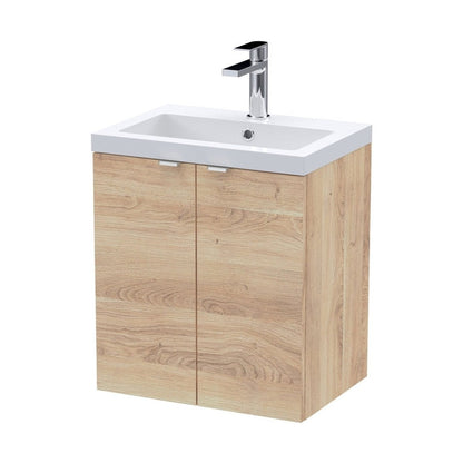 Hudson Reed Fusion 500mm 2-door Wall Hung Unit & Basin Contemp Bleached Oak MFC Textured Woodgrain 580x503x383mm - JJ Building Materials