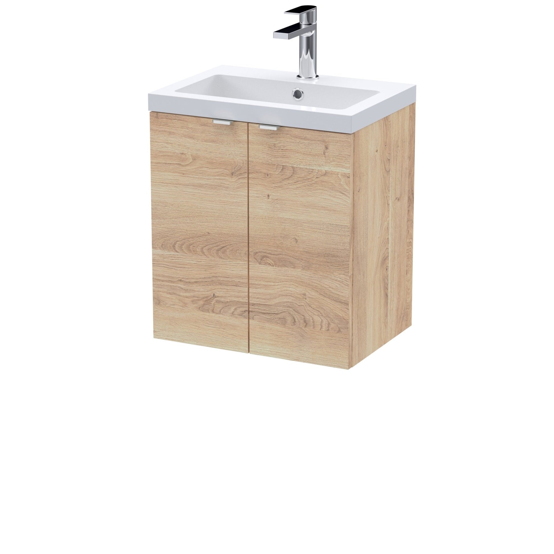 Hudson Reed Fusion 500mm 2 - door Wall Hung Unit & Basin Contemp Bleached Oak MFC Textured Woodgrain 580x505x383mm - JJ Building Materials