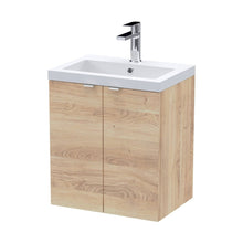 Hudson Reed Fusion 500mm 2-door Wall Hung Unit & Basin Contemp Bleached Oak MFC Textured Woodgrain 580x505x383mm - JJ Building Materials