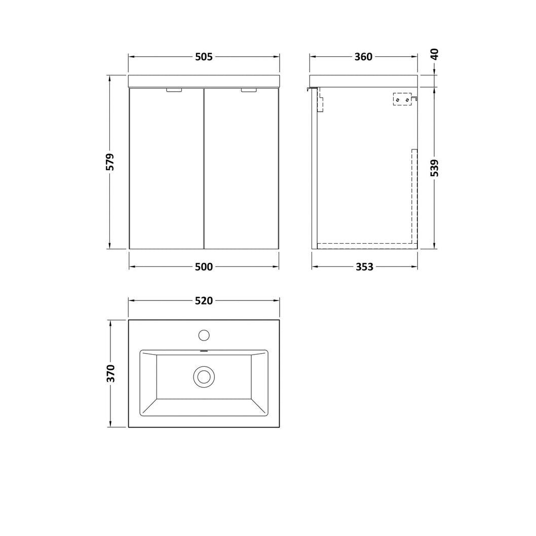 Hudson Reed Fusion 500mm 2-door Wall Hung Unit & Basin Contemp Bleached Oak MFC Textured Woodgrain 580x505x383mm - JJ Building Materials