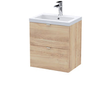 Hudson Reed Fusion 500mm 2 - drawer Wall Hung Unit & Basin Contemp Bleached Oak MFC Textured Woodgrain 580x503x383mm - JJ Building Materials