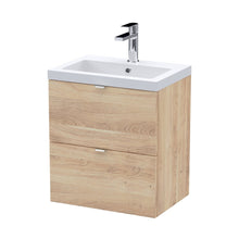 Hudson Reed Fusion 500mm 2-drawer Wall Hung Unit & Basin Contemp Bleached Oak MFC Textured Woodgrain 580x503x383mm - JJ Building Materials