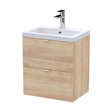 Hudson Reed Fusion 500mm 2-drawer Wall Hung Unit & Basin Contemp Bleached Oak MFC Textured Woodgrain 580x505x383mm - JJ Building Materials