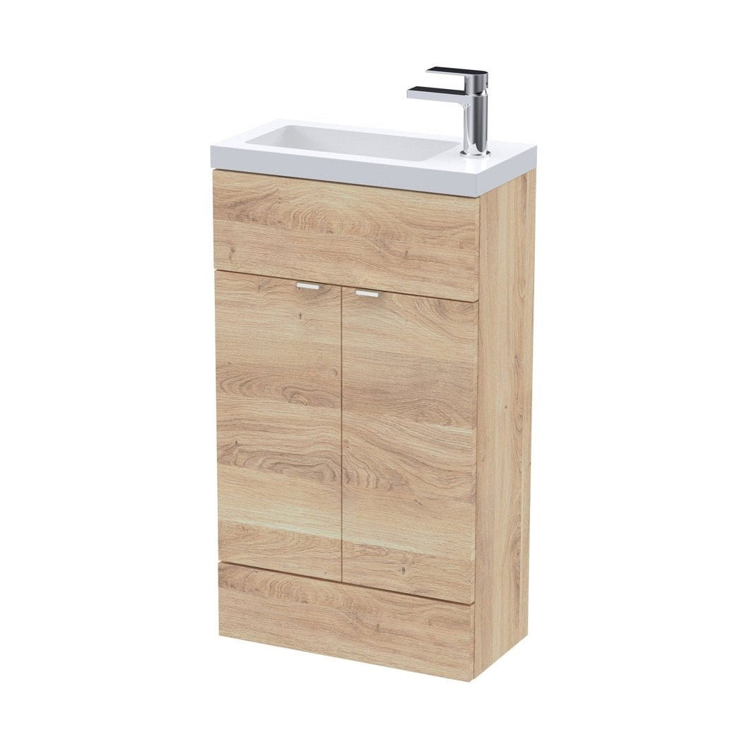Hudson Reed Fusion 500mm Compact Vanity Unit & Basin Contemp Bleached Oak MFC Textured Woodgrain 904x503x255mm - JJ Building Materials