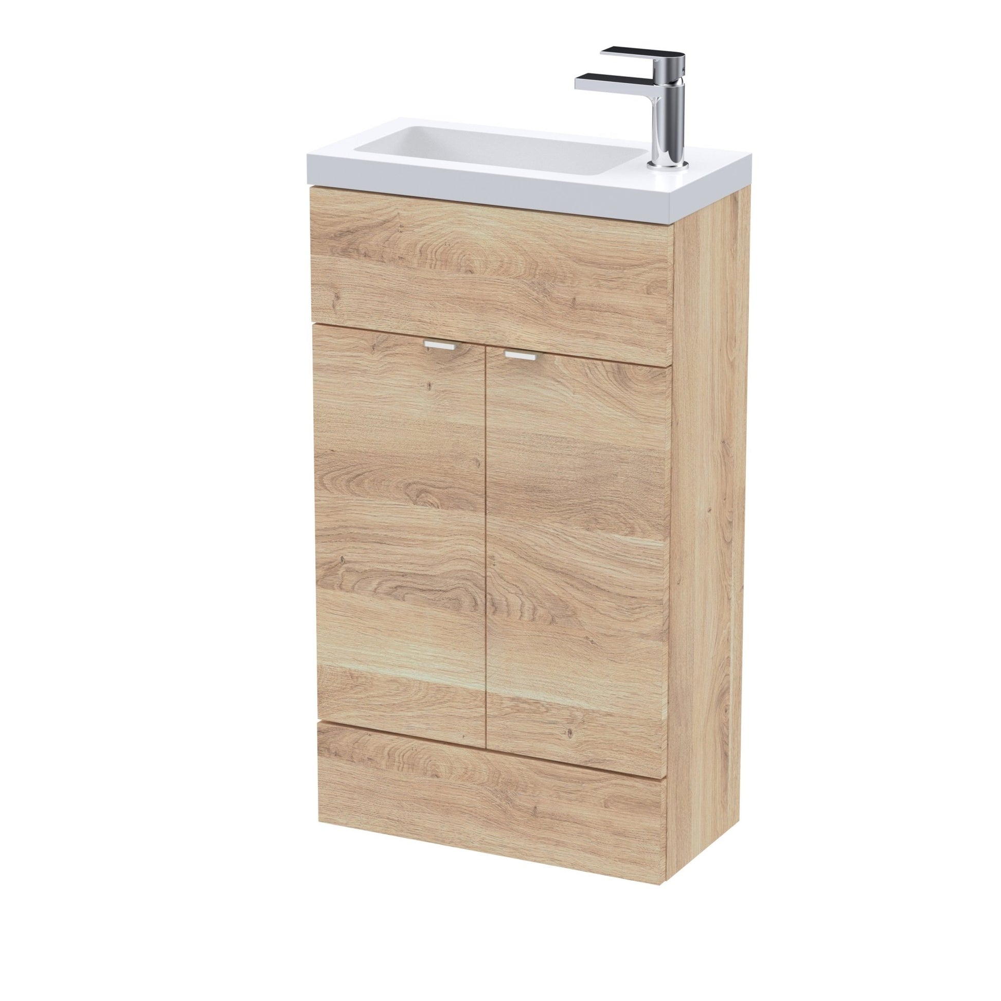 Hudson Reed Fusion 500mm Compact Vanity Unit & Basin Contemp Bleached Oak MFC Textured Woodgrain 904x503x255mm - JJ Building Materials