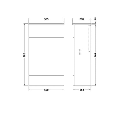 Hudson Reed Fusion 500mm Compact Wc Unit & Co-ordinating Top Contemp Charcoal Black MFC Textured Woodgrain 882x505x260mm - JJ Building Materials