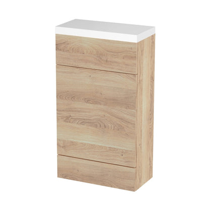 Hudson Reed Fusion 500mm Compact Wc Unit & Polymarble Top Contemp Bleached Oak MFC Textured Woodgrain 904x503x255mm - JJ Building Materials