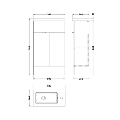 Hudson Reed Fusion 500mm Vanity Unit & Basin - Compact Contemp Anthracite Woodgrain MFC Textured Woodgrain 904x505x260mm - JJ Building Materials
